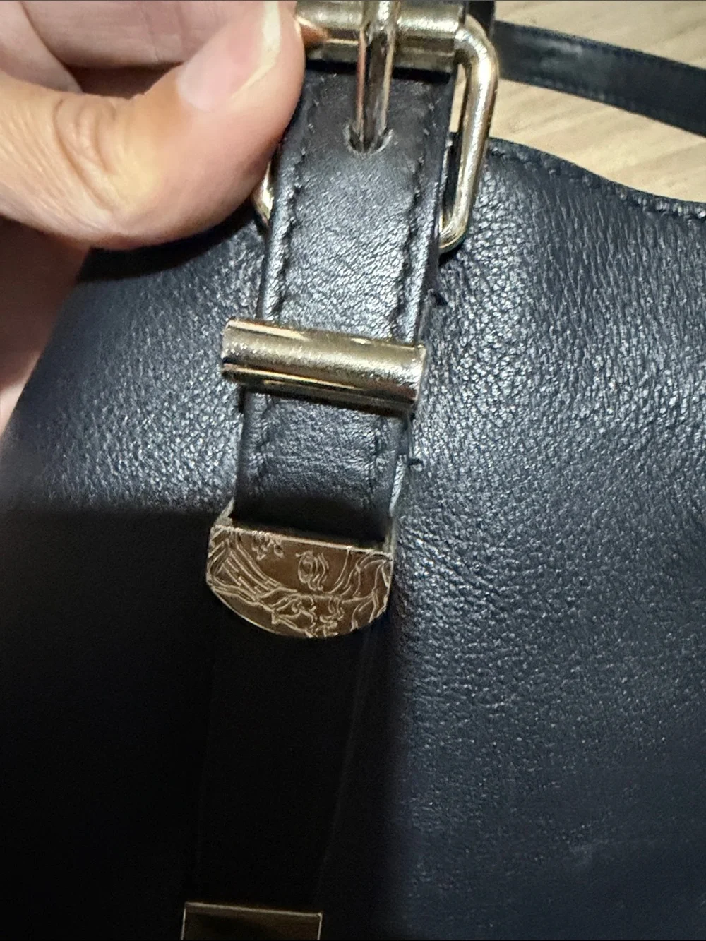 Versace Collection Black Leather Messenger Tote Bag